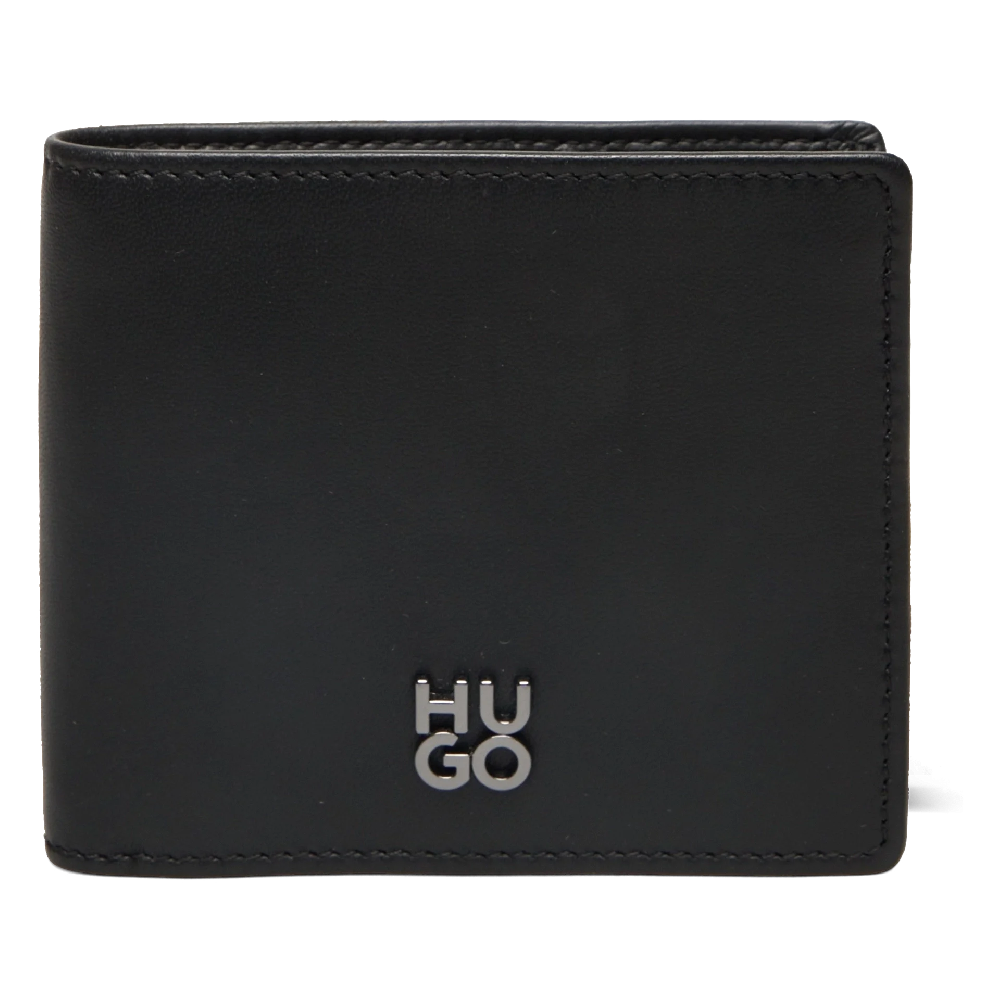 HUGO Stacked Logo Men's Wallet Trendy Bifold Purse Fashion Card Holder Leather Money Bag Bold Design Urban Accessory
