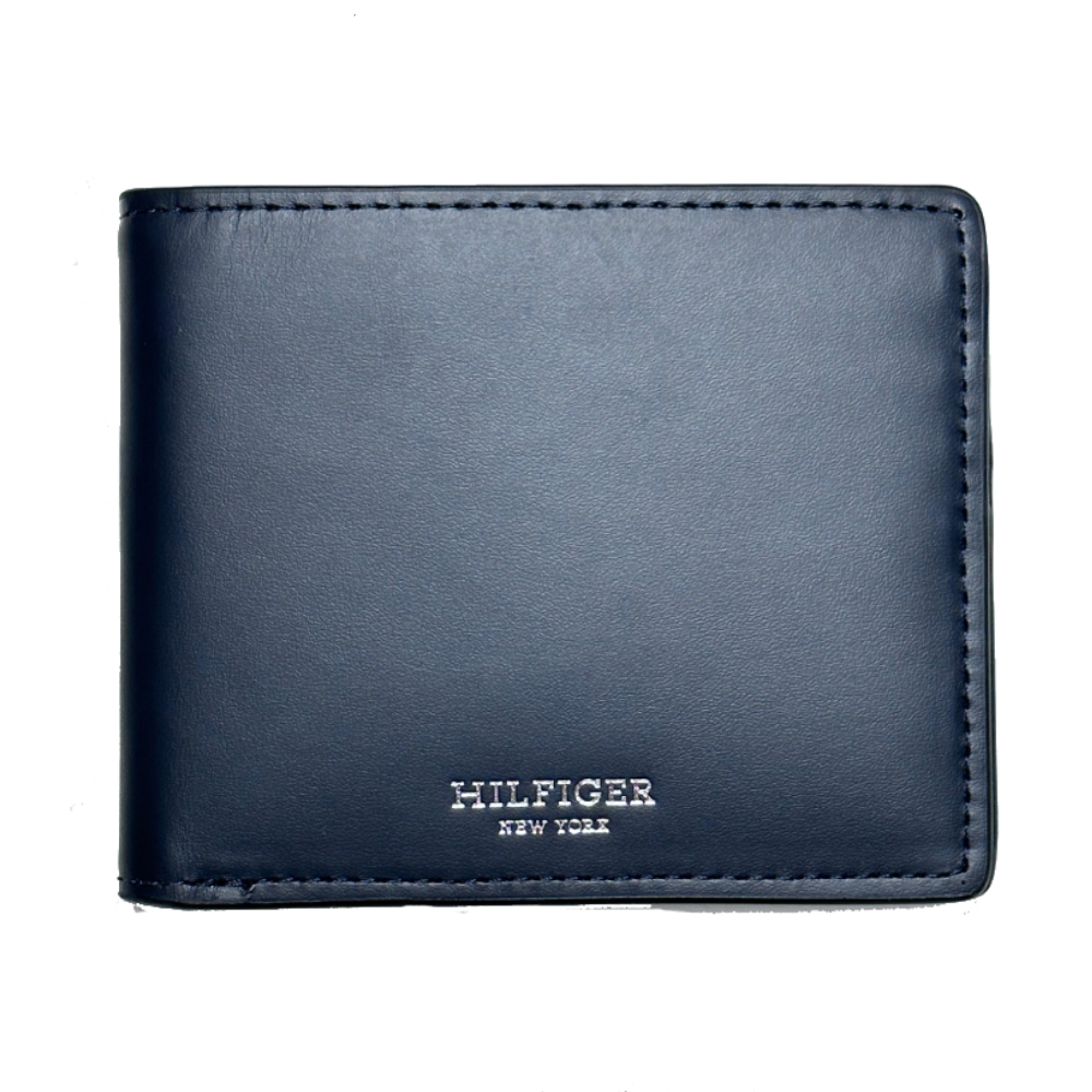 Hilfiger Men's Classic Wallet Designer Bifold Purse Leather Card Holder Navy Blue Fashion Money Organizer Casual Style