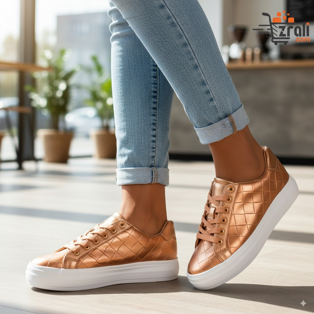 Gold Color Sneaker Graceland Women's Metallic Fashion Trainers Shiny Party Shoes Casual Streetwear Bling Footwear Trendy