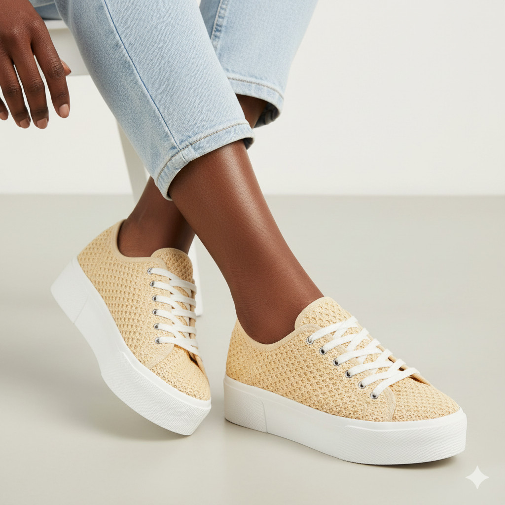 Platform Sneakers Crochet Look Women's Knit Trainers Breathable Summer Casual Shoes Thick Sole Fashion Walking Footwear