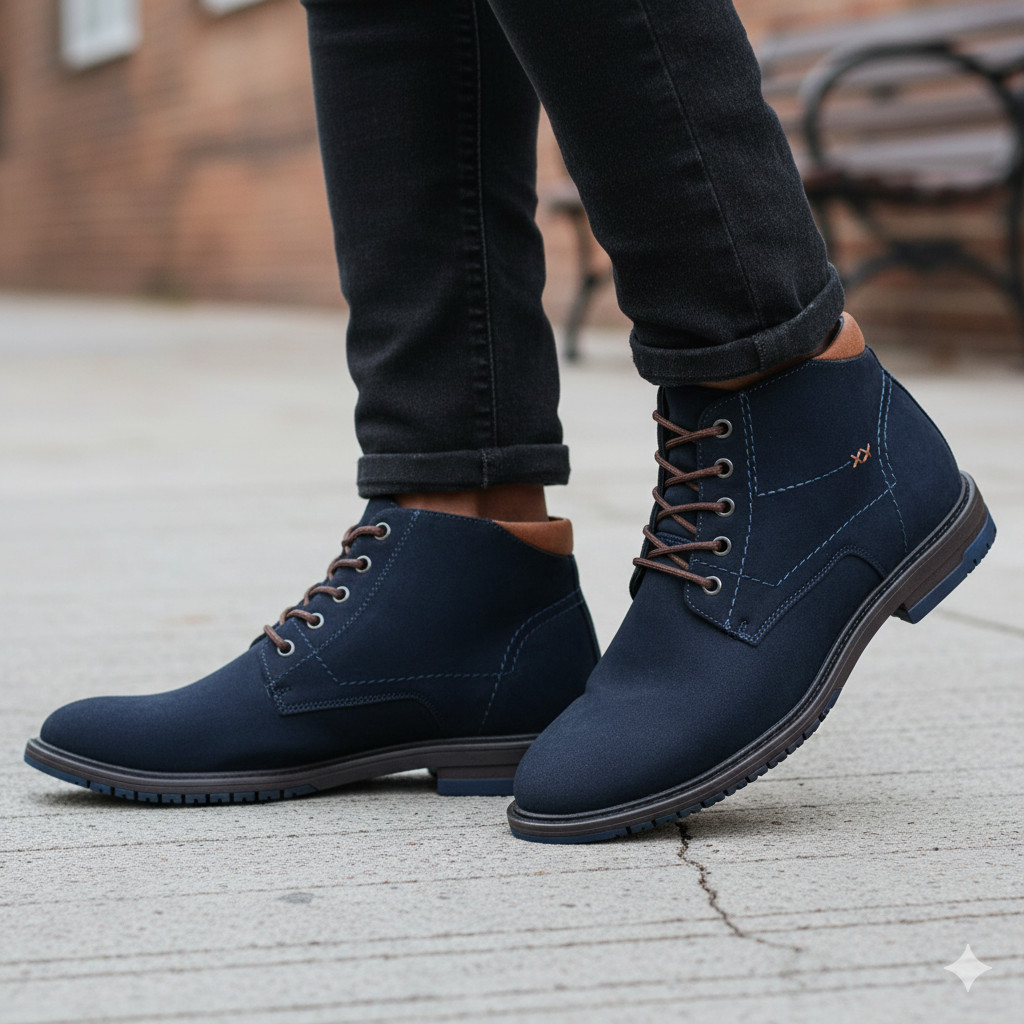 Men's Rugged Lace-Up Boots Durable Ankle Boots Casual Work Shoes Hiking Style Fashion Footwear High Top Sneakers Brown